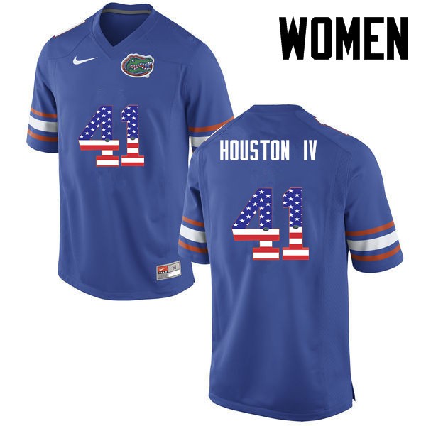 Florida Gators Women #41 James Houston IV College Football USA Flag Fashion Blue